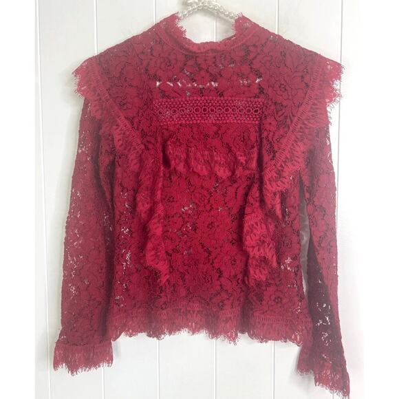 Nicholas Jasper Frill Top in Burgendy Lace Size 4 - Picture 4 of 12